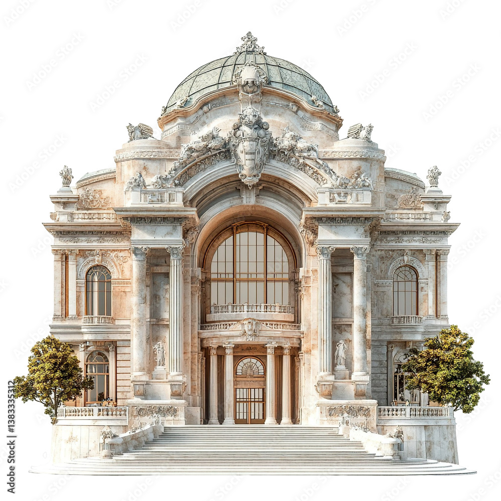 Fototapeta premium 3D front view illustration of the Teatro Amazonas Brazil monument isolated on a white transparent background