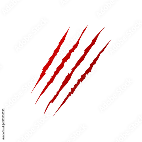 Red animal claw marks, scratches, talons cuts cat, tiger, dog, lion, monster isolated on white background.