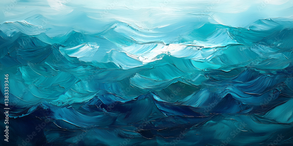 Abstract Ocean Waves: A textured painting of blues and whites creating a vibrant seascape. Abstract Ocean Waves: A textured painting of blues and whites creating a vibrant seascape.