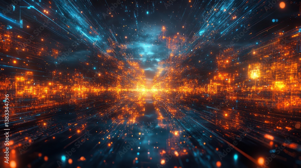 Fototapeta premium Futuristic digital highway, data stream, cyberspace, night, speed, background, technology, abstract, website banner