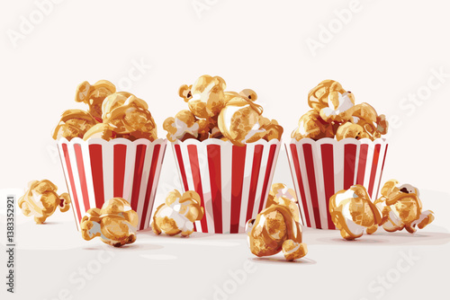 Realistic popcorn icons set with full and empty cardboard packs and buckets isolated vector illustration