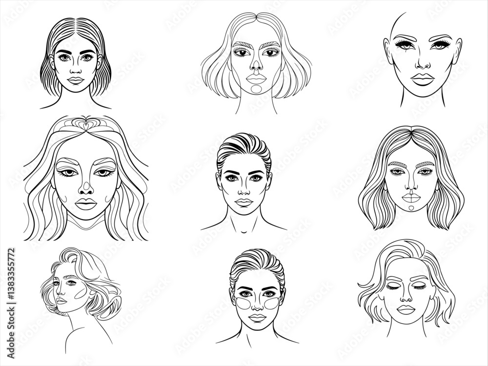Set of women faces vector art Set of women faces vector art