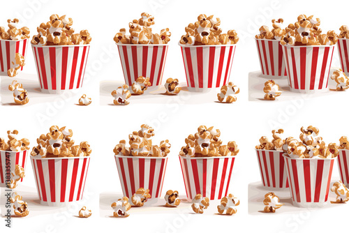 Realistic popcorn icons set with full and empty cardboard packs and buckets isolated vector illustration