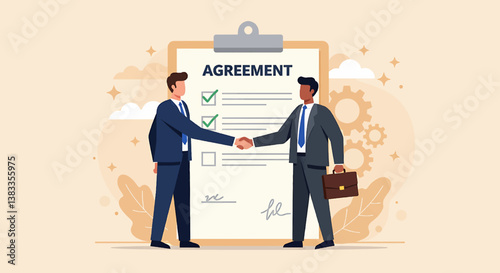 Business agreement handshake illustration. Partnership collaboration