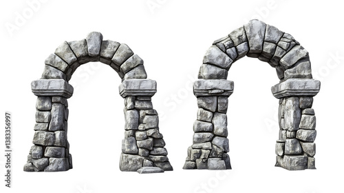 Pack of Stone Archway set Against Transparent Background for Architecture Branding, Historic Design Projects, or Construction Promotion photo
