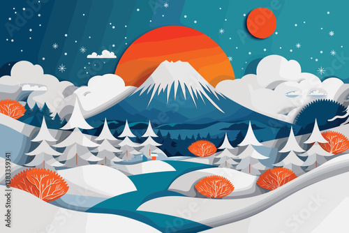 Winter Sunset: Beautiful Winter Mountain Landscape
