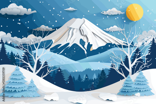 Winter Sunset: Beautiful Winter Mountain Landscape