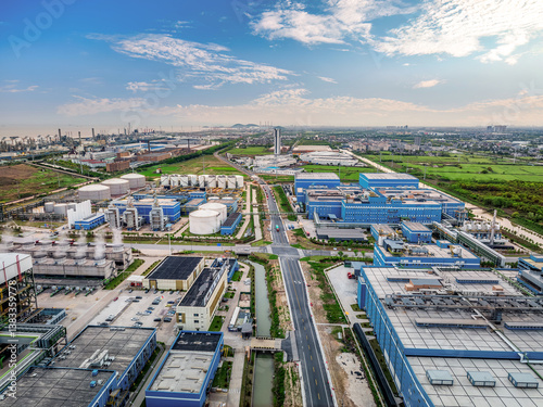 Wall Mural Aerial view of oil refinery and chemical plant industrial equipment in large industrial area
