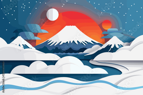 Winter Sunset: Beautiful Winter Mountain Landscape
