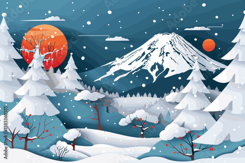 Winter Sunset: Beautiful Winter Mountain Landscape
