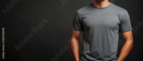 Obraz na płótnie Mockup of a standard size gray t-shirt front and back on a model. w salonie