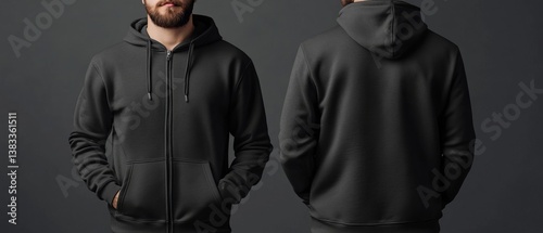 Obraz na płótnie Black zip up hoodie mockup front and back view casual wear comfortable style unisex sweatshirt design w salonie