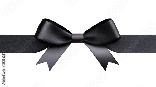 Elegant black bow with ribbon on transparent background