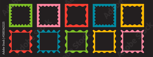 Set of frames with scallop edges. Trendy square borders with zigzag edges. Modern vector template