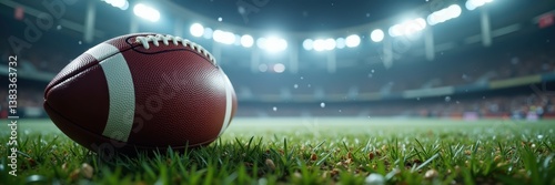Stadium Showdown: Football on Grass Field at Night
