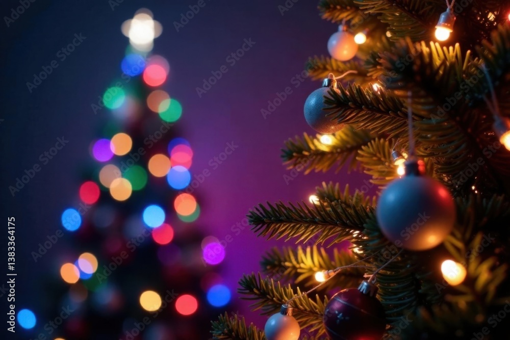 Dazzling lights dance across a colorful Christmas tree, twinkling lights, festive ambiance Dazzling lights dance across a colorful Christmas tree, twinkling lights, festive ambiance
