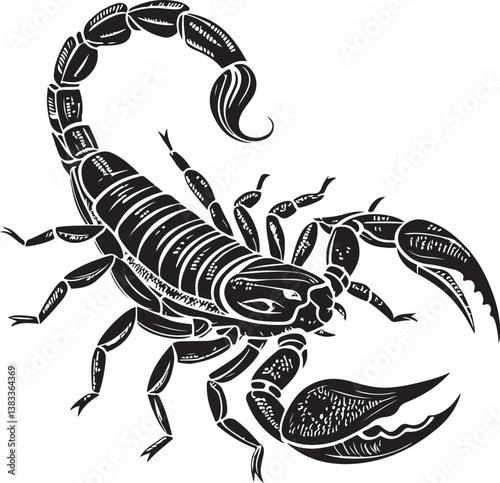 Scorpion Black and White Vector Illustration, Sketch Drawing Line Linear Engraving, Hand-drawn Isolated