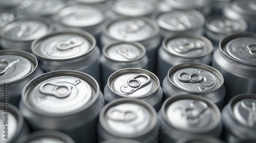 Clean metallic beverage cans arranged in collection