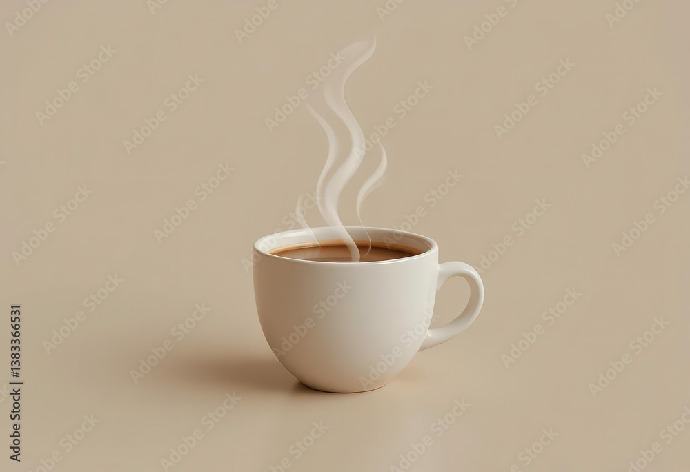 Obraz premium Scandinavian Coffee Simple Coffee Cup with Steam Against a Soft Beige Background, Representing Simplicity and Warmth.
