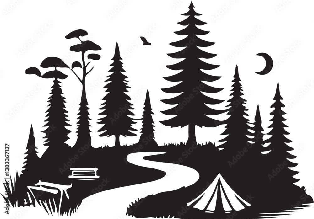 Obraz premium camping path forests set silhouette victor design isolated on the white background.