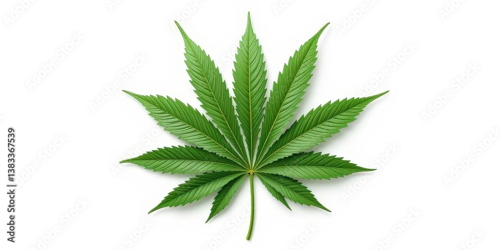 Photorealistic Cannabis Leaf Illustration High Detail, Isolated on White Photorealistic Cannabis Leaf Illustration High Detail, Isolated on White