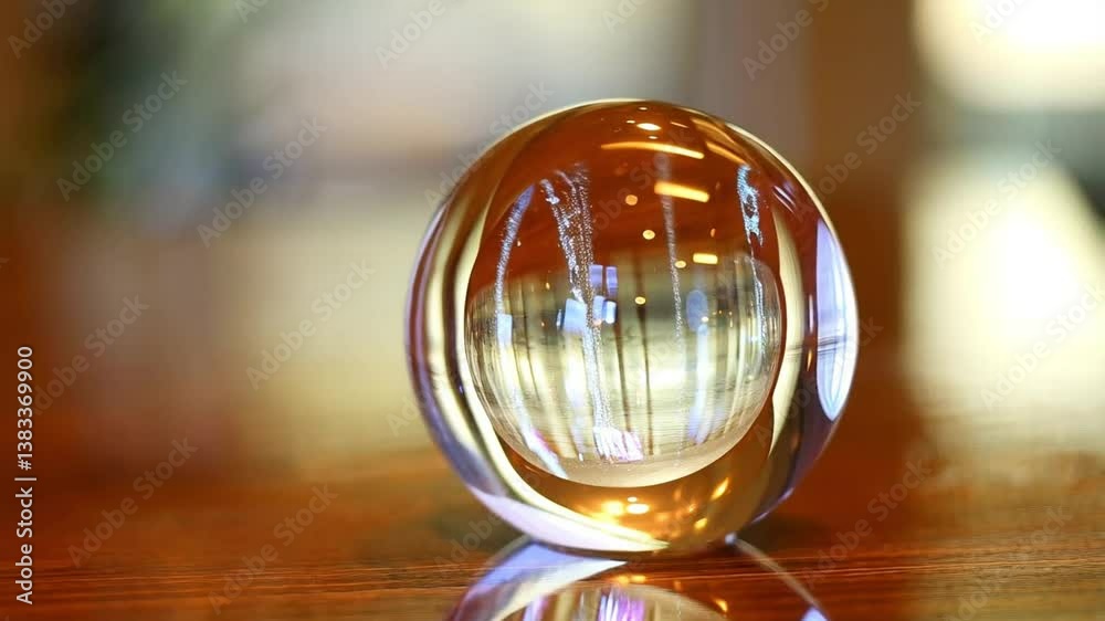Captivating Crystal Orb Reflecting a Warm Ambiance in a Cozy Indoor Setting