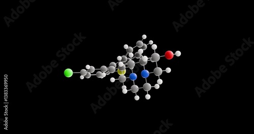 Clopenthixol molecule, rotating 3D model of antipsychotic drug, looped video on a black background photo