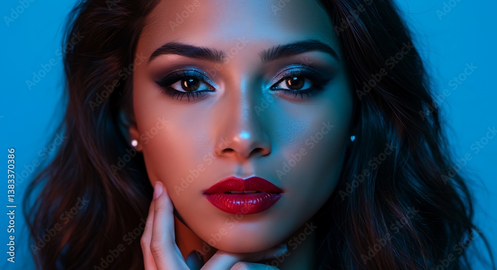 Fototapeta premium Woman, Portrait, Dramatic Lighting, Makeup, Beauty AI Generated