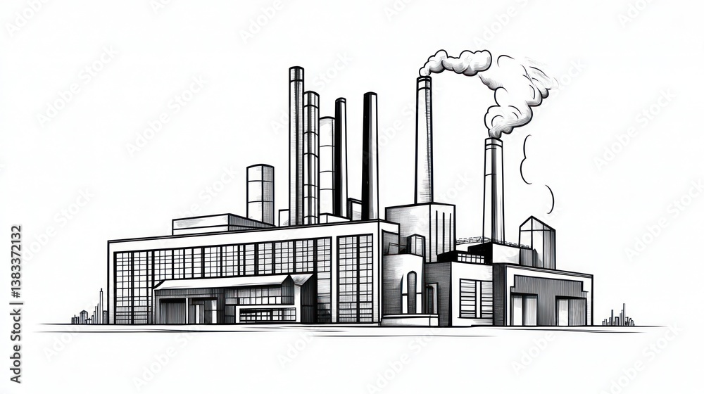 Fototapeta premium Industrial Plant Drawing - Factory Complex