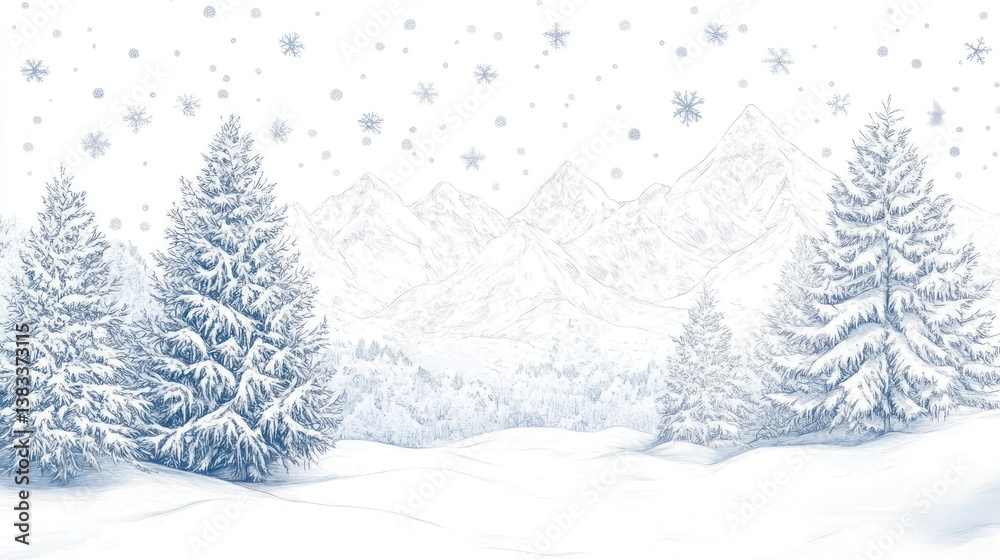 Obraz premium Snowy mountain landscape with pine trees