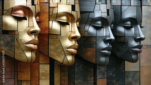 Fractured African Mask Profile Background