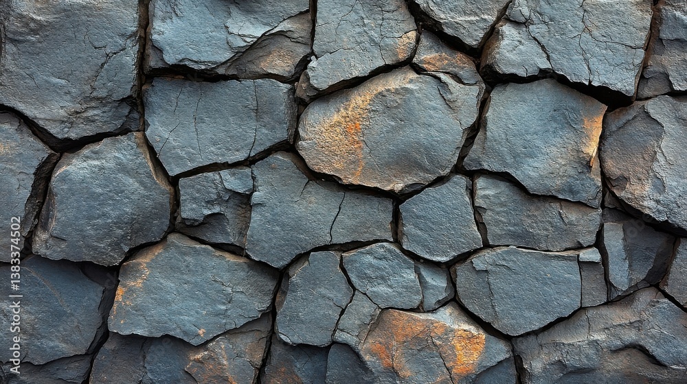 Fototapeta premium Close Up Texture of Weathered Stone Wall Showing Dark Hues And Irregular Patterns