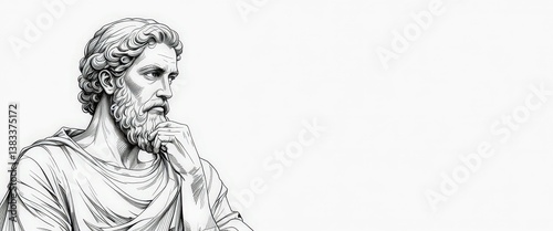  Philosophical Sketch Line Art Style Socrates Plato Statues on White Canvas