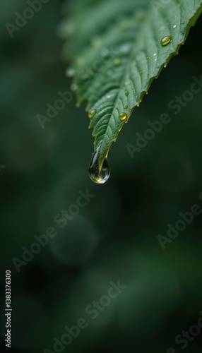 waterdrop on the green leaf with blurred dramatic background