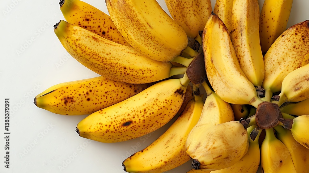 A bunch of yellow bananas, slightly bruised, sits on a white background. The image is being used as a stock photo and is being submitted to Adobe Stock.
A bunch of yellow bananas, slightly bruised, sits on a white background. The image is being used as a stock photo and is being submitted to Adobe Stock.
