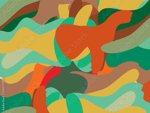 Beautiful of Colorful Art Green, Brown and Orange, Abstract Modern Shape. Image for Background or Wallpaper