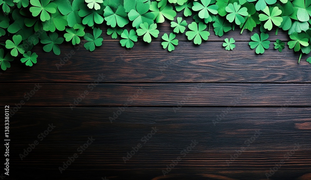 Green Clovers on Dark Wood: A Festive Spring Background Image Green Clovers on Dark Wood: A Festive Spring Background Image