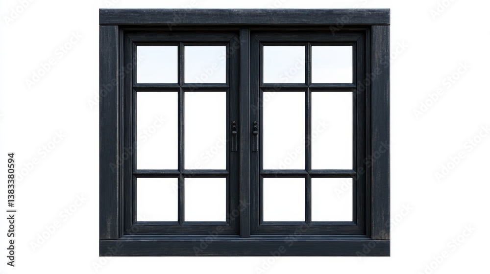 A black wooden window is isolated against a white background, showcasing its elegant frame and design. A black wooden window is isolated against a white background, showcasing its elegant frame and design.