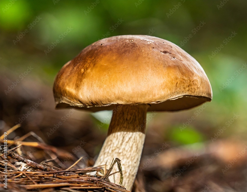 Single Brown Mushroom Isolated Smoothly with Cap Texture and Earthy Stem Base Single Brown Mushroom Isolated Smoothly with Cap Texture and Earthy Stem Base