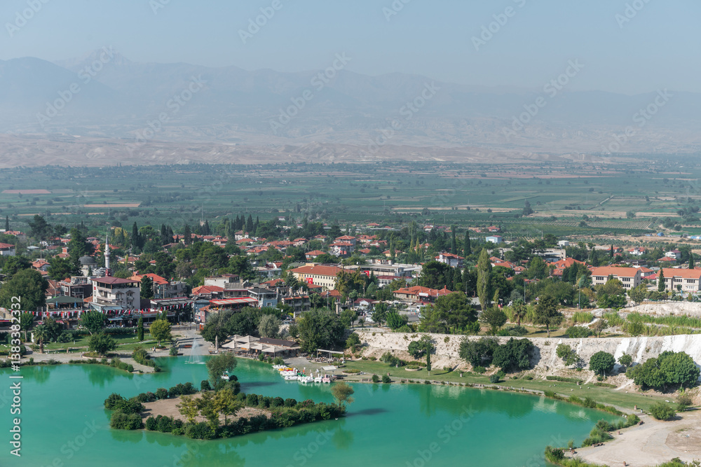Obraz premium View of beautiful travertine terraces and natural formations, Pamukkale, Turkey.