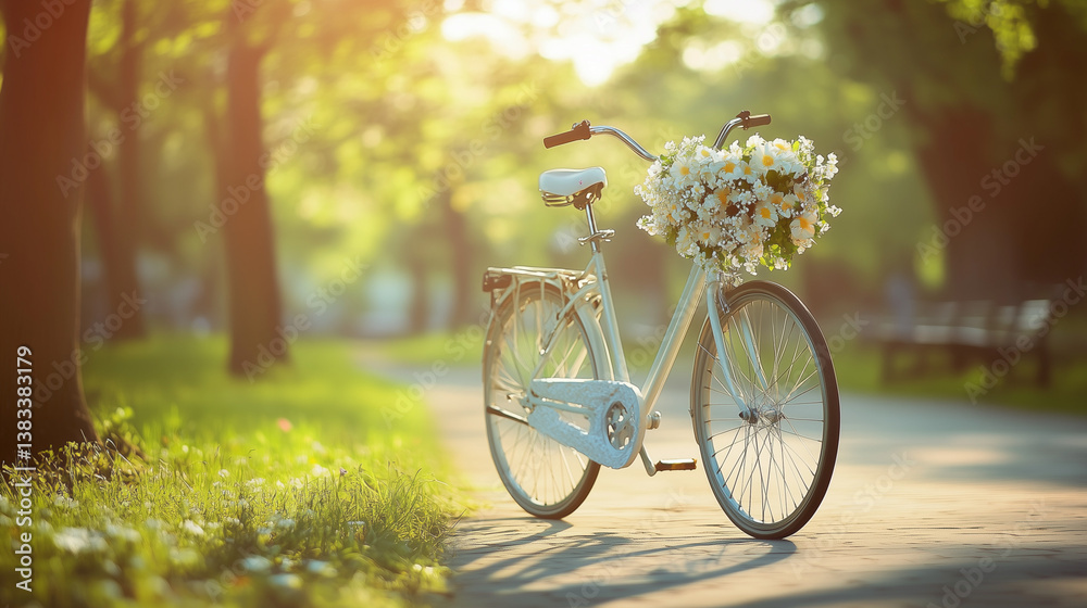 Fototapeta premium bicycle in the park with flower basket