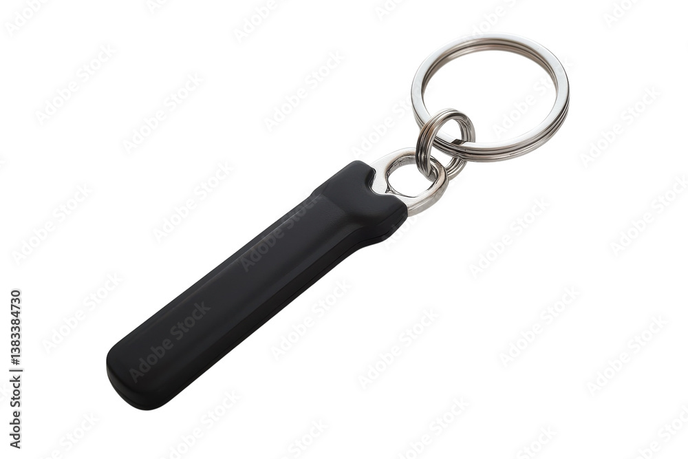 A sleek black keychain tool rests gracefully on a simple white background, perfect for daily use A sleek black keychain tool rests gracefully on a simple white background, perfect for daily use