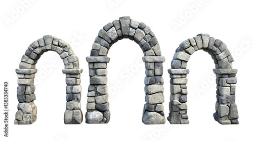 Pack of Stone Archway set Against Transparent Background for Architecture Branding, Historic Design Projects, or Construction Promotion photo