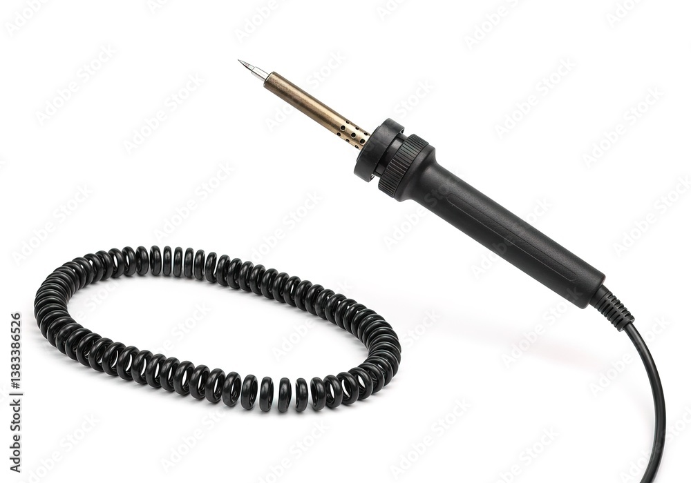 A soldering iron is on a stand next to a soldering gun isolated on white Ai generated. A soldering iron is on a stand next to a soldering gun isolated on white Ai generated.