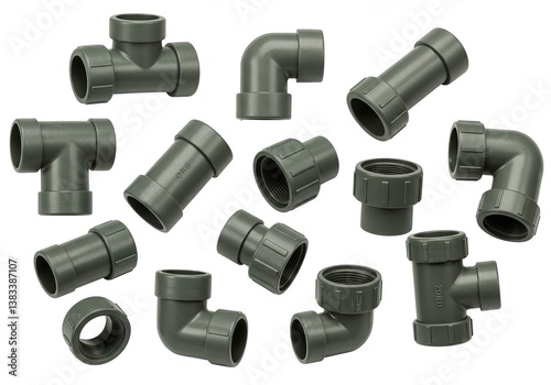 A collection of different types of pipes and fittings isolated on white Ai generated.