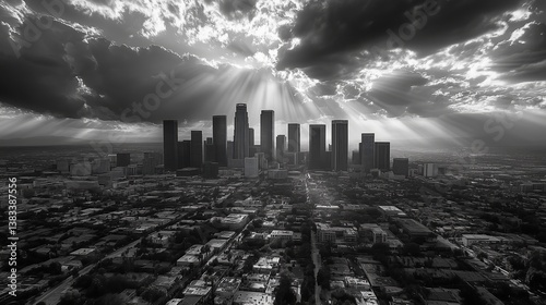 High contrast black and white cityscape with bold architectural shadows	