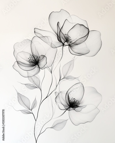 Elegant black floral line art on clean white background for modern decor	