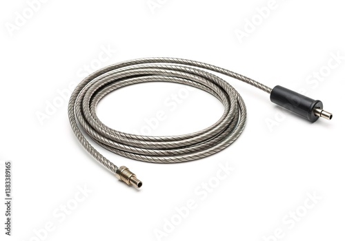 A black and orange tool with a black handle and a black and silver cable AI generated.