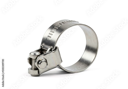 A silver metal band with a silver screw on it AI generated.