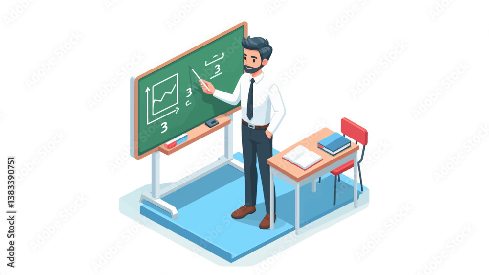 flat vector of a teacher in front a board flat vector of a teacher in front a board
